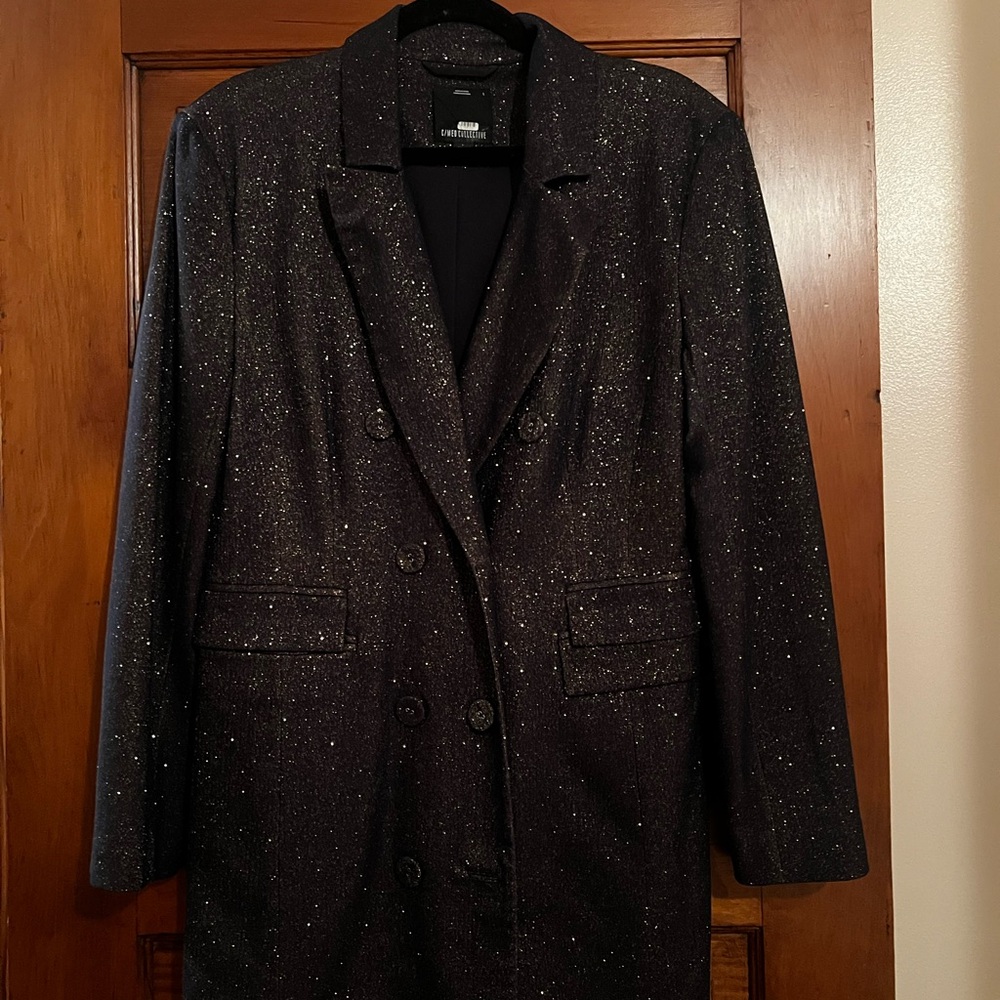 Elegant Black Glitter Women's Coat